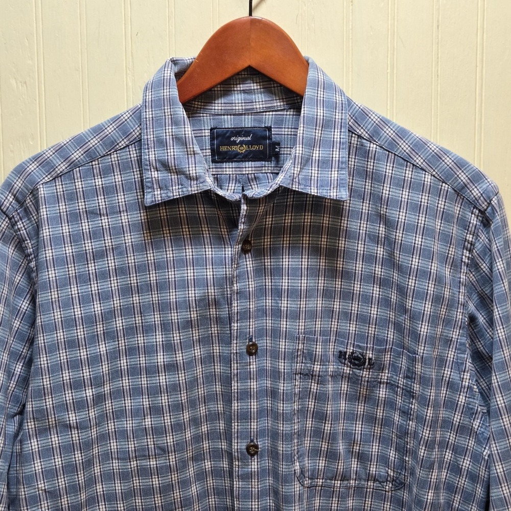 Henri Lloyd Shirt Mens Medium Blue Plaid‎ Long Sleeve Button Front Pocket Casual